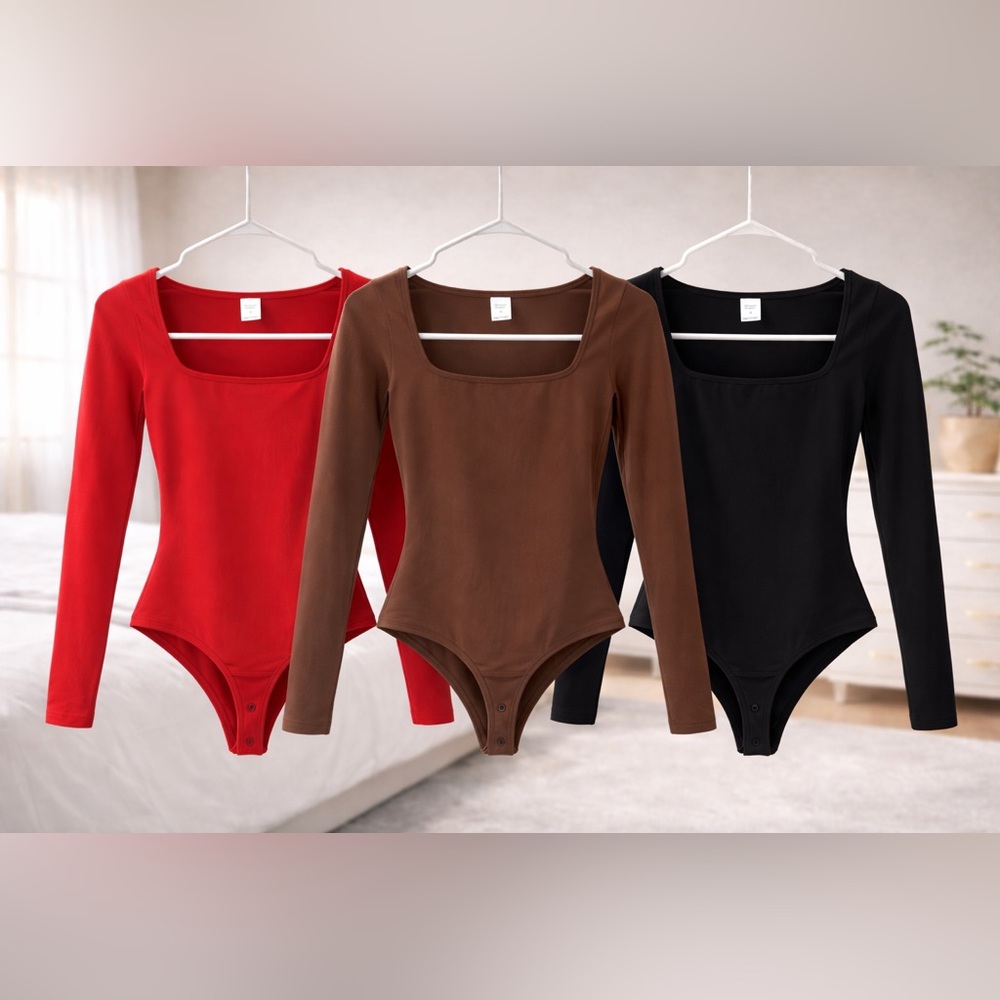 Long Sleeve Scoop Neck Bodysuit - Brown